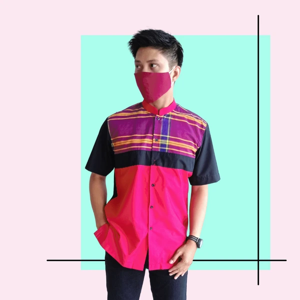 BENEH KEMEJA KERAH KOKO SARUNG SAMARINDA LENGAN PENDEK SIZE M