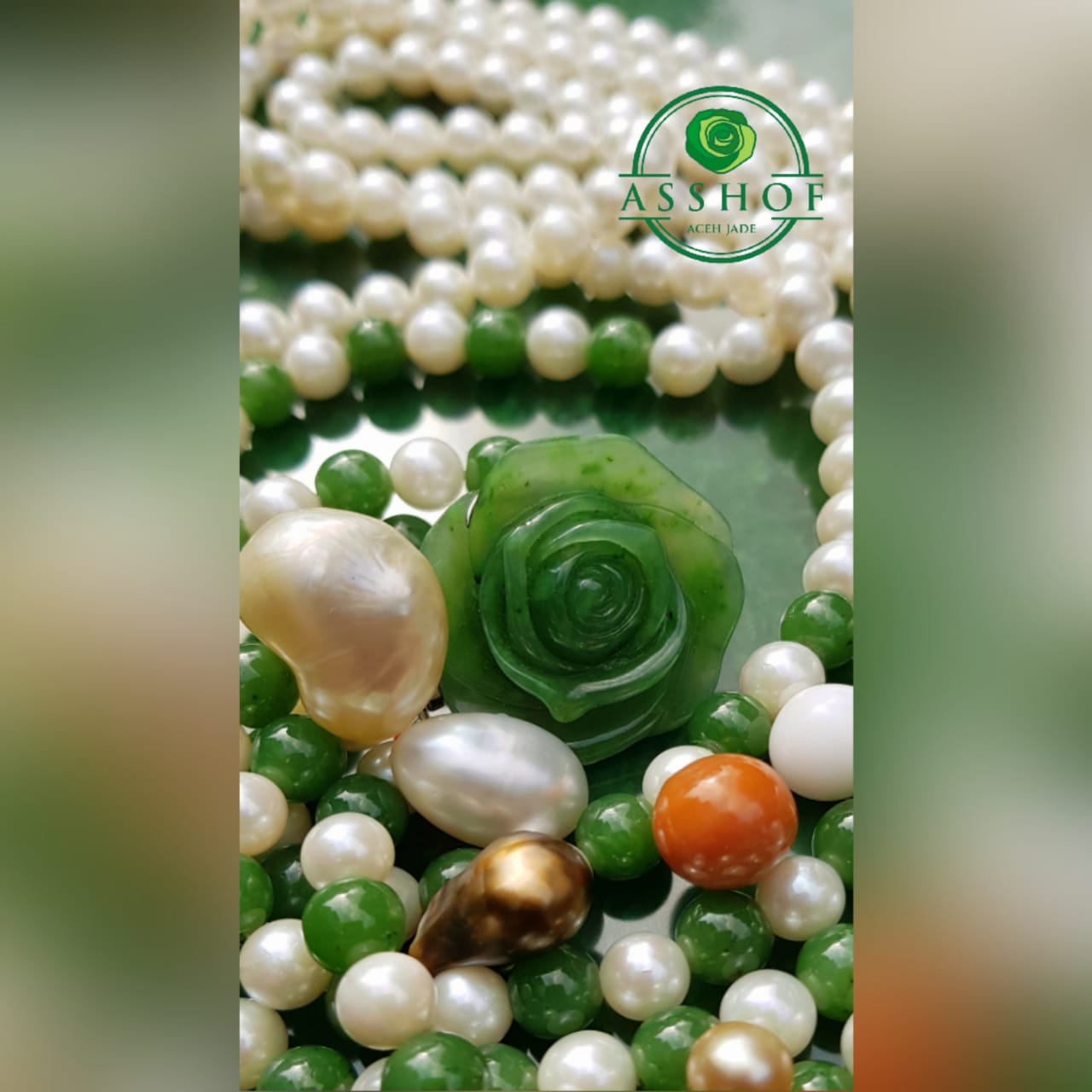 Kalung Giok Rose Asshof Jade necklace combined with pearl