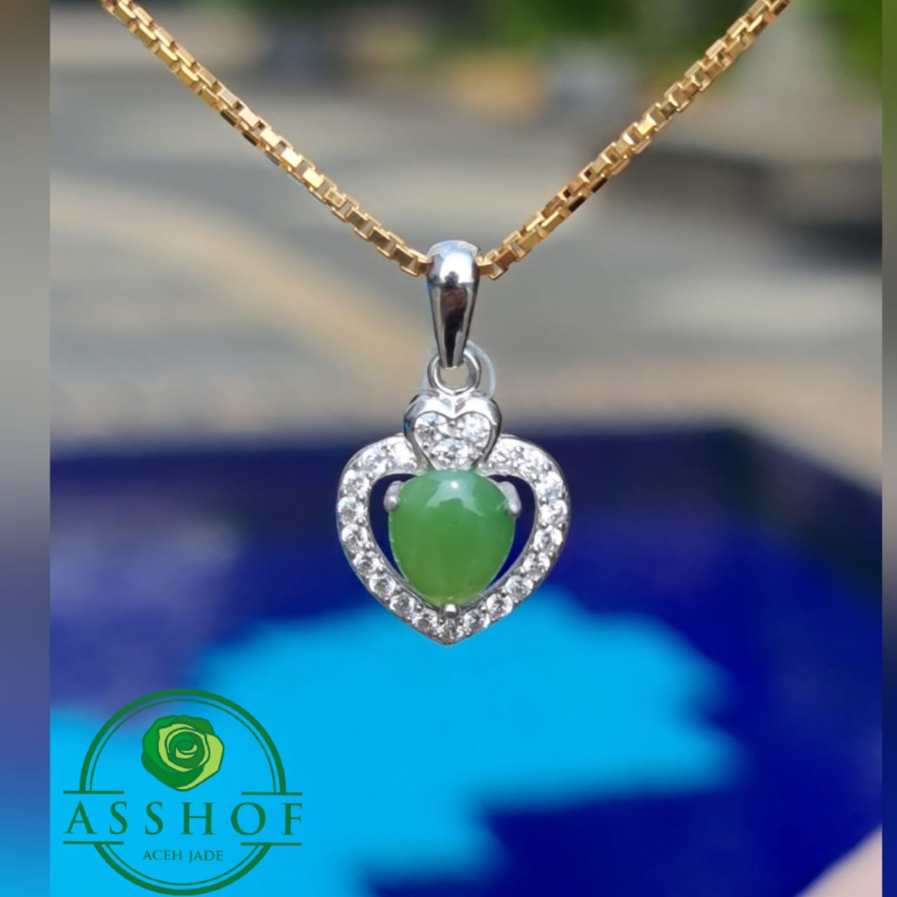 Kalung Giok Jade love necklace + silver