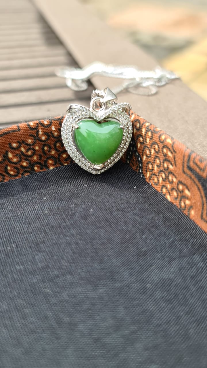 Kalung Giok Jade love + silver