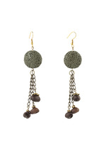 Lava Beads and Triple Coffee Beans Chain Earrings