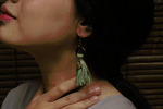 Green Tassel Wooden Ring Earrings