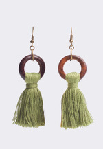 Green Tassel Wooden Ring Earrings