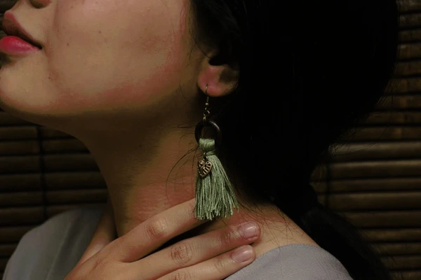 Green Tassel Wooden Ring Earrings