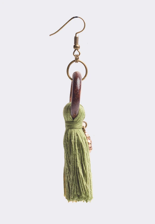 Green Tassel Wooden Ring Earrings