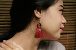 Red Tassel Wooden Ring Earrings