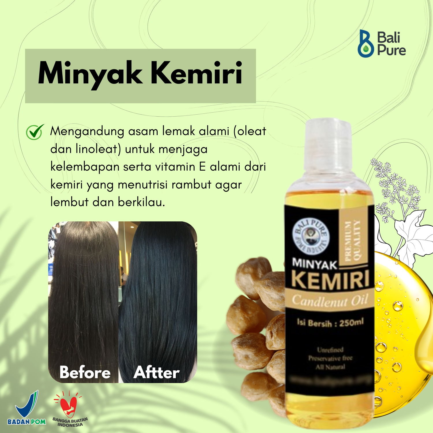 Bali Pure Home Industry Minyak Kemiri Penumbuh Rambut 250ml