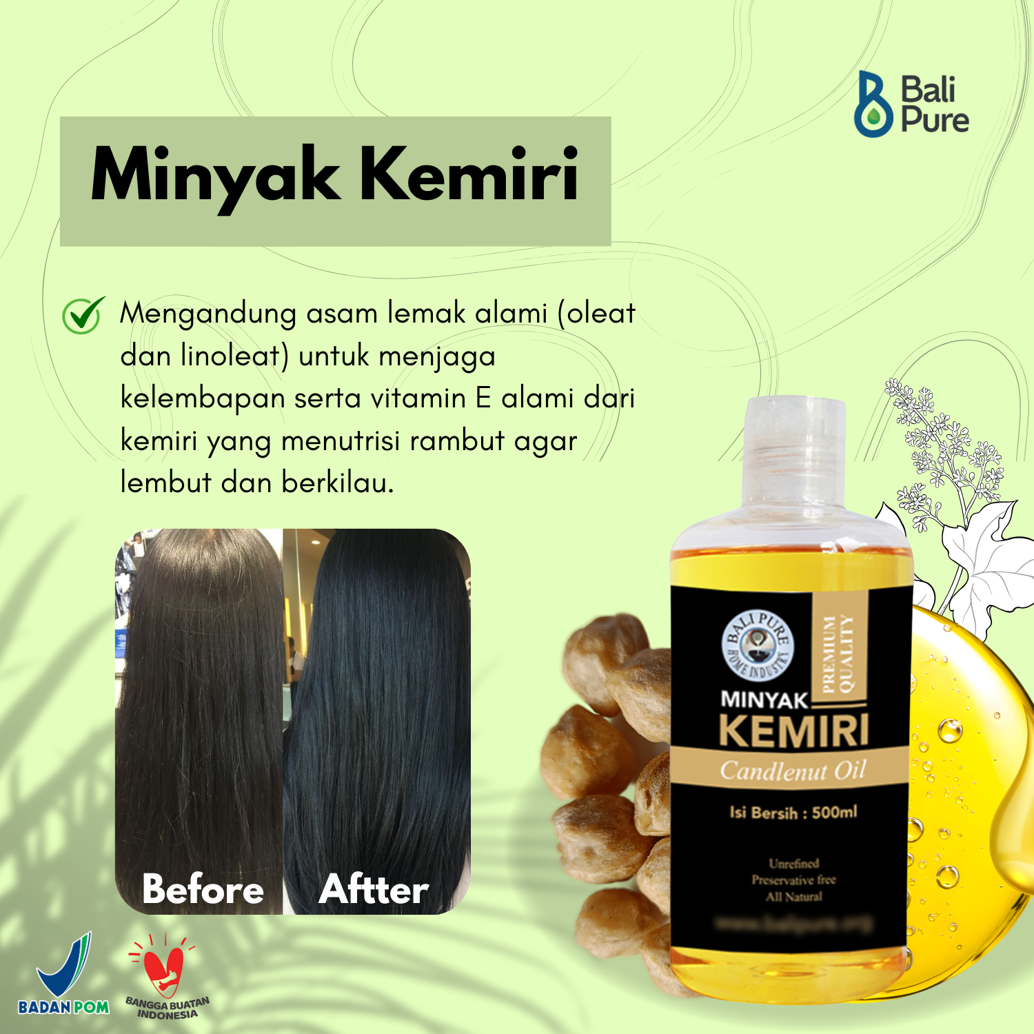 Bali Pure Home Industry Minyak Kemiri Anti Rambut Rontok 500ml