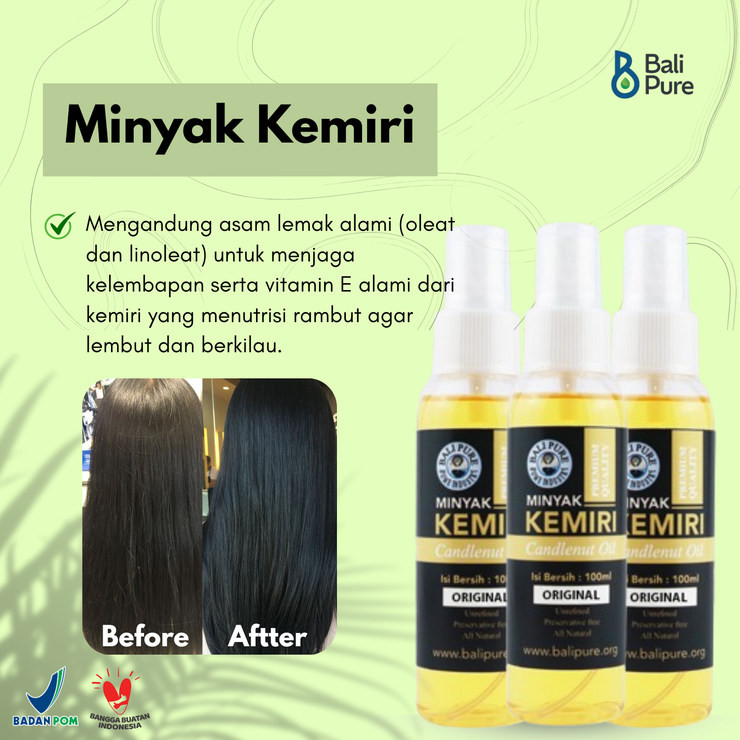 Bali Pure Home Industry Minyak Kemiri anti rambut rontok 100ml Bundling 3X