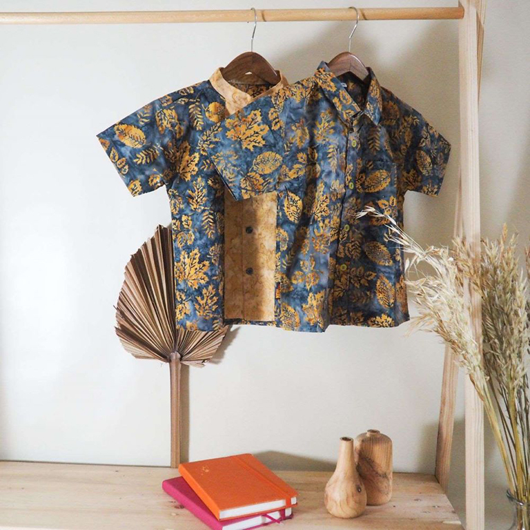 Kemeja Anak Batik Tie Dye Motif Black Gold Kombinasi