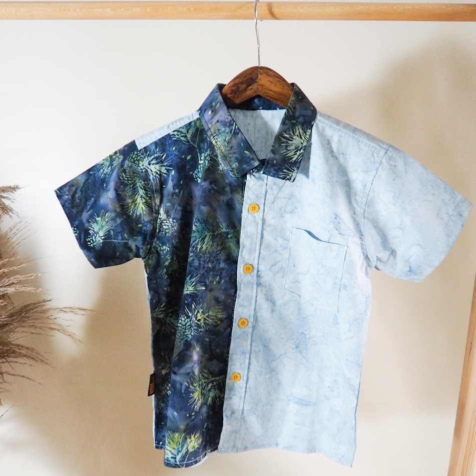 Kemeja Anak Batik Tie Dye Motif Bromelia Blue