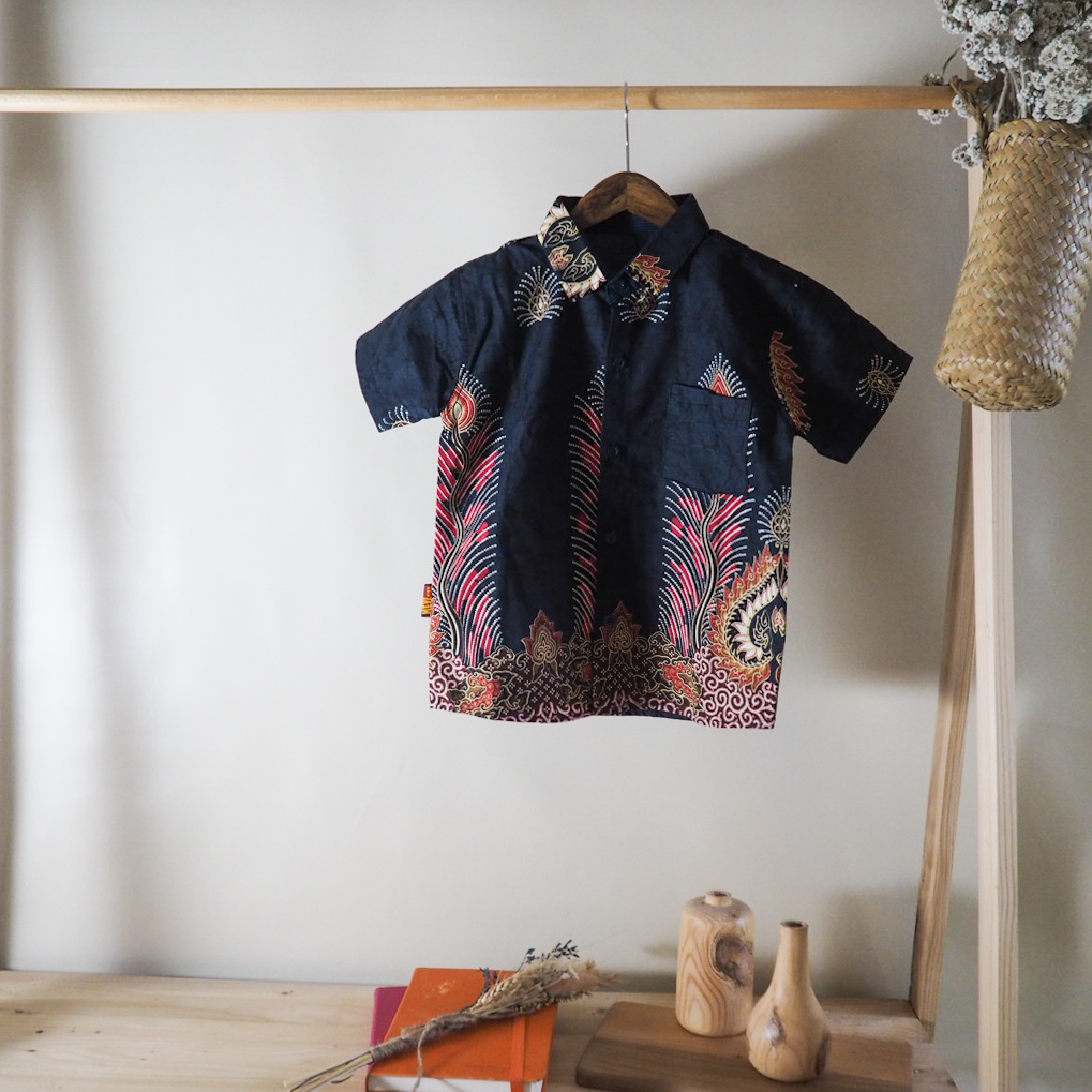 Kemeja Anak Batik Printing Motif Navy Peacock