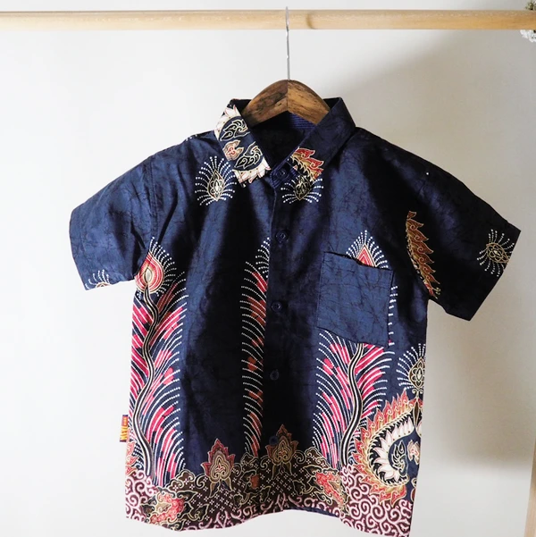 Kemeja Anak Batik Printing Motif Navy Peacock