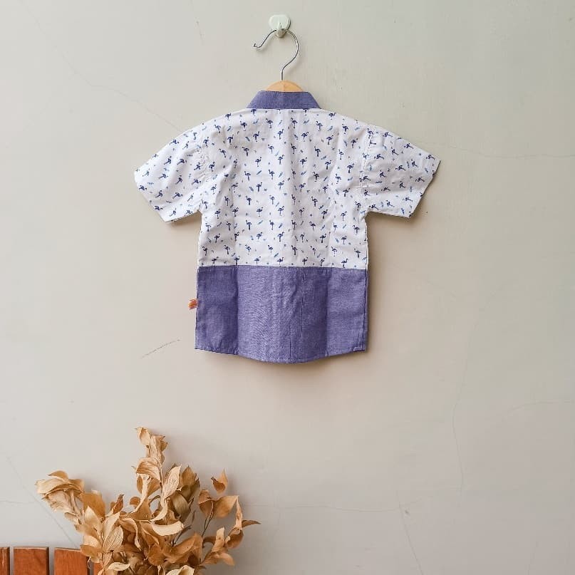 Kemeja Anak Katun Kombinasi Motif Blue Stork