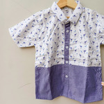 Kemeja Anak Katun Kombinasi Motif Blue Stork
