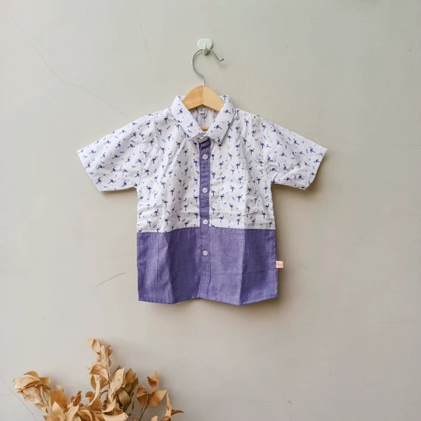 Kemeja Anak Katun Kombinasi Motif Blue Stork