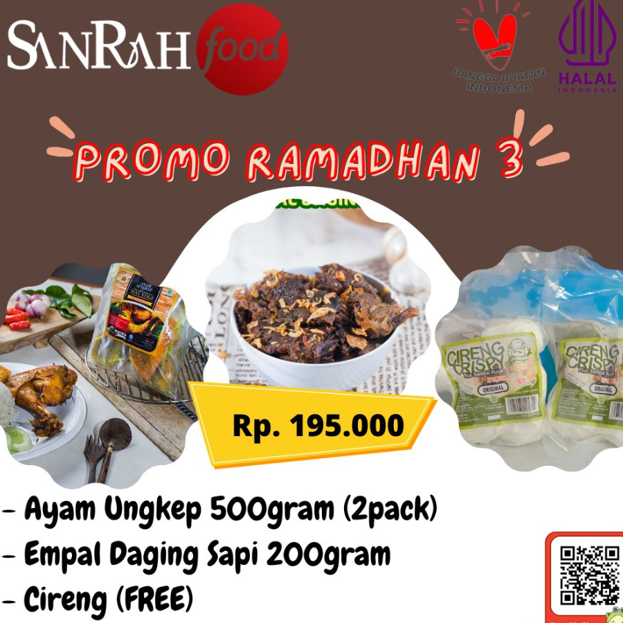 Paket 3 Sanrah Food, Ayam, Empal Daging Sapi, Cireng