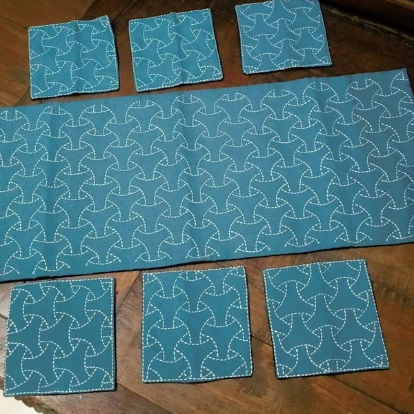 Taplak Meja Tamu Sulam Biru Tosca