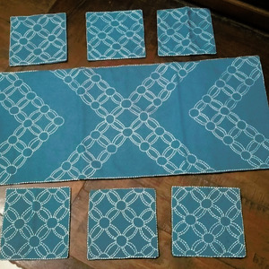 Taplak Meja Tamu Sulam Biru Tosca