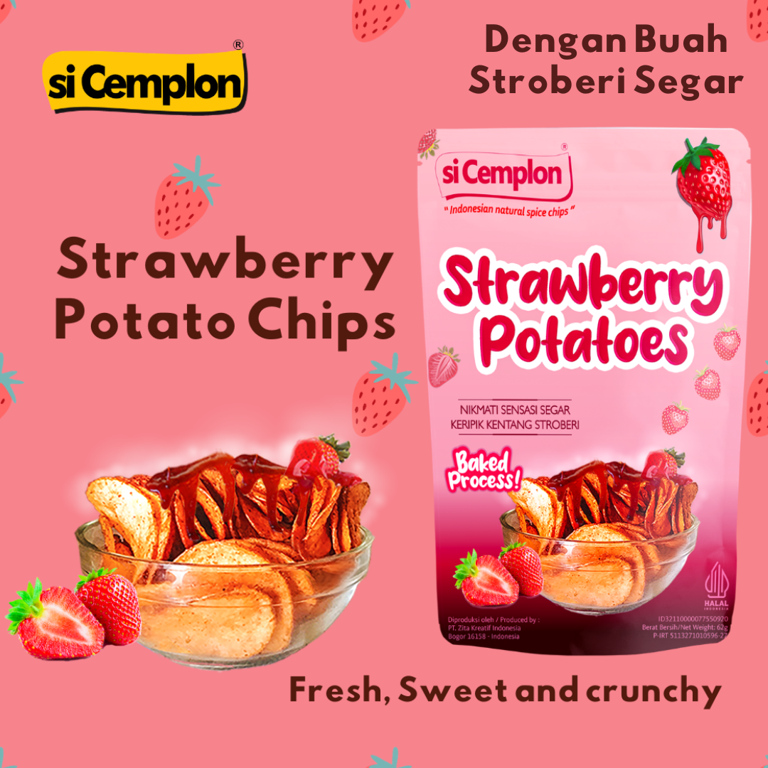 si Cemplon Strawberry Potato Chips No MSG 62g | Keripik Kentang Strawberry