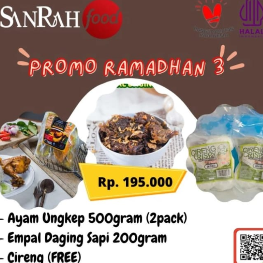 Paket 3 Sanrah Food, Ayam, Empal Daging Sapi, Cireng