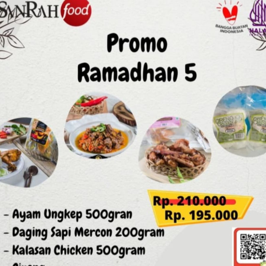 Paket 5 Sanrah Food Ayam Ungkep, Sapi Mercon, Kalasan Chicken Wings, Cireng