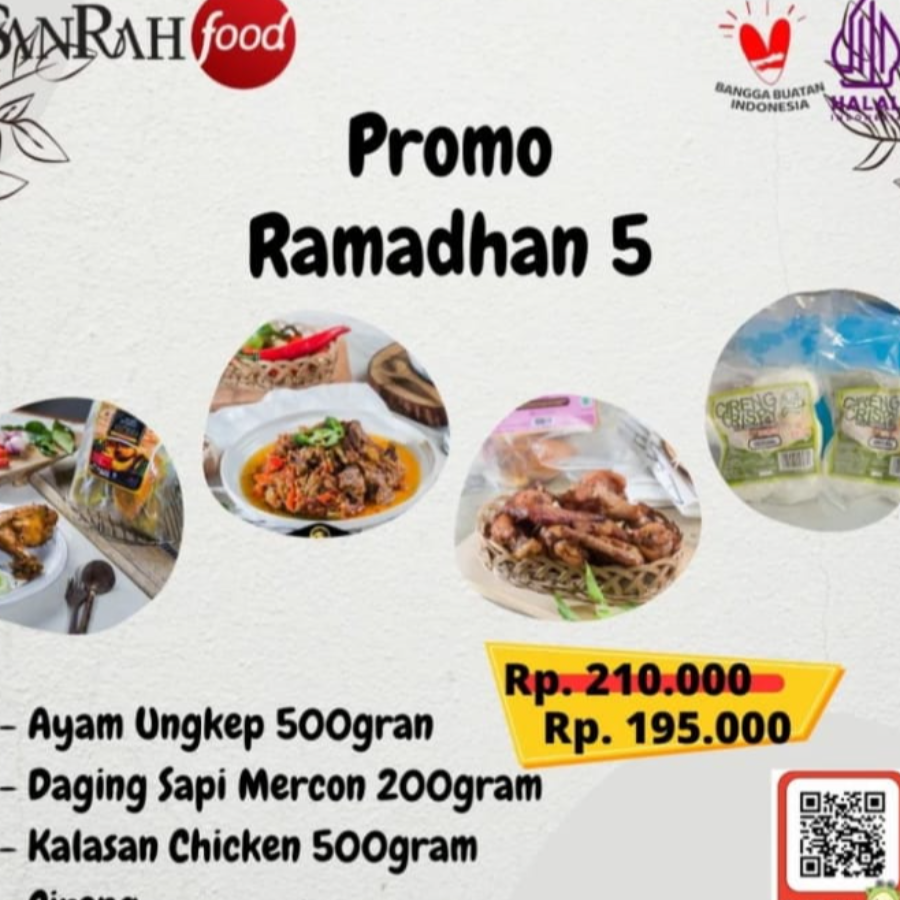 Paket 5 Sanrah Food Ayam Ungkep, Sapi Mercon, Kalasan Chicken Wings, Cireng