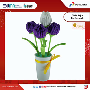 Bunga Tulip Rajut Pot Keramik