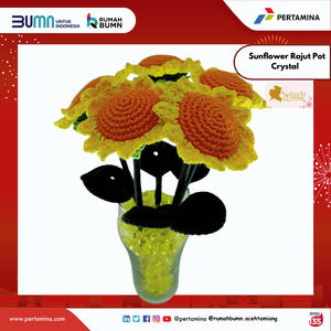 Bunga Matahari Rajut Pot Crystal