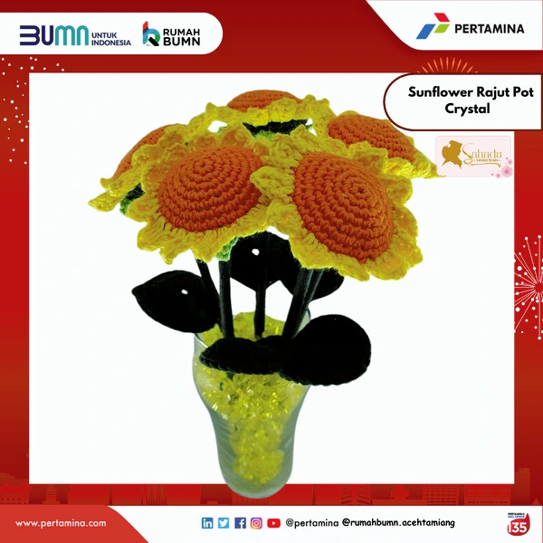 Bunga Matahari Rajut Pot Crystal