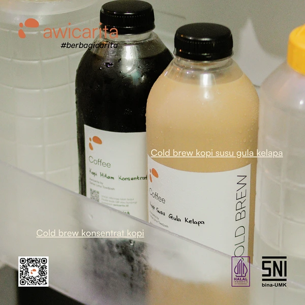 Cold Brew Kopi Susu Gula Kelapa Awicarita - kemasan botol 1 liter