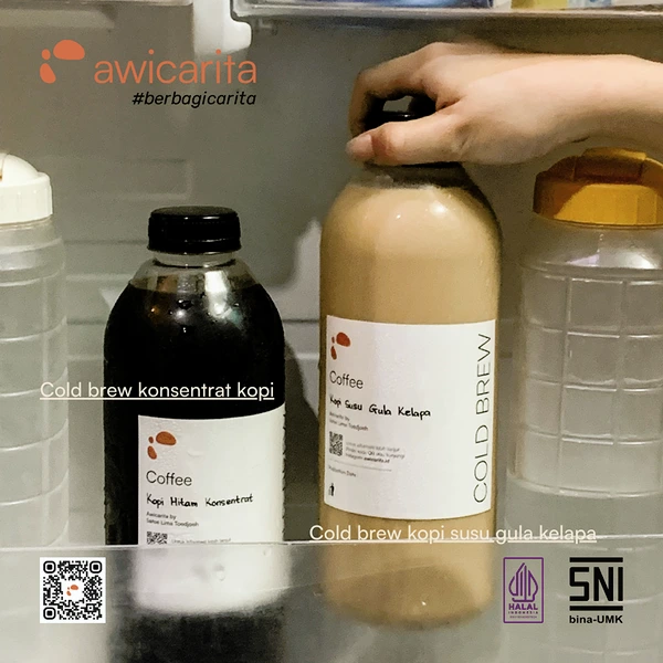 Cold Brew Kopi Susu Gula Kelapa Awicarita - kemasan botol 1 liter