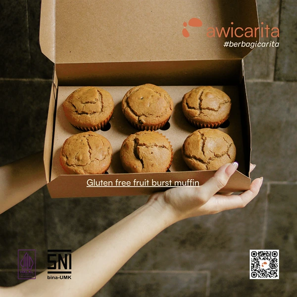 Gluten-Free Fruit Burst Muffin Awicarita - kemasan boks isi 1/2 lusin
