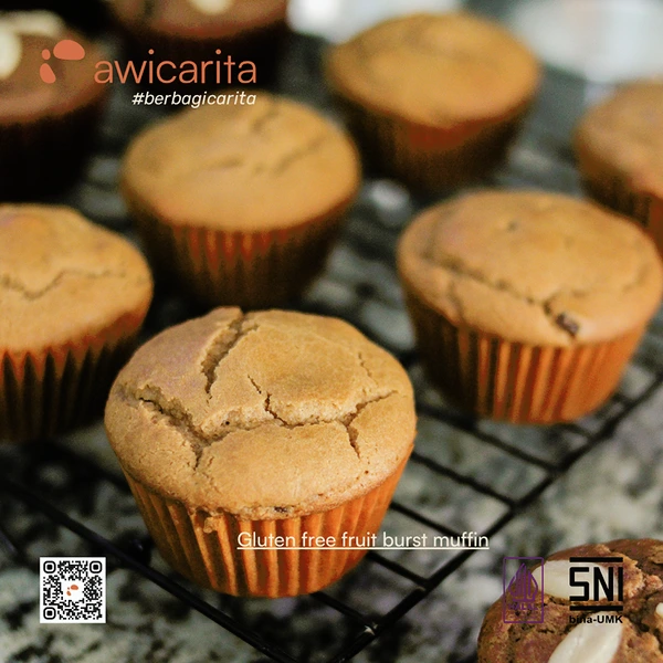 Gluten-Free Fruit Burst Muffin Awicarita - kemasan boks isi 1/2 lusin