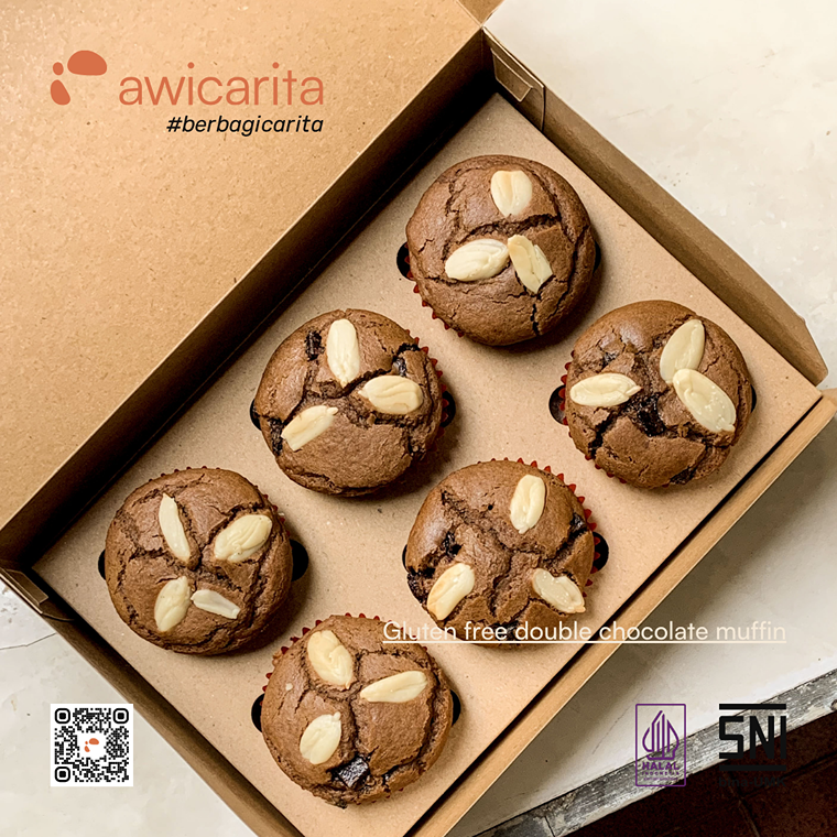Gluten-Free Double Chocolate Muffin Awicarita - kemasan boks isi 1/2 lusin