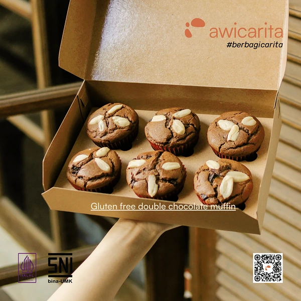 Gluten-Free Double Chocolate Muffin Awicarita - kemasan boks isi 1/2 lusin