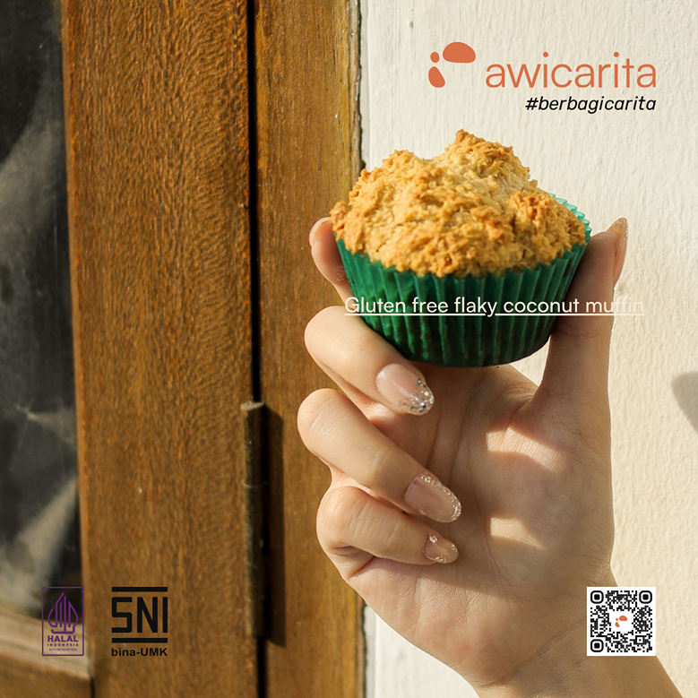 Gluten-Free Flaky Coconut Muffin Awicarita - kemasan boks isi 1/2 lusin