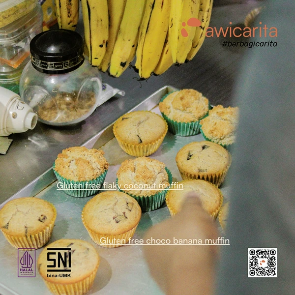 Gluten-Free Choco Banana Muffin Awicarita - kemasan boks isi 1/2 lusin