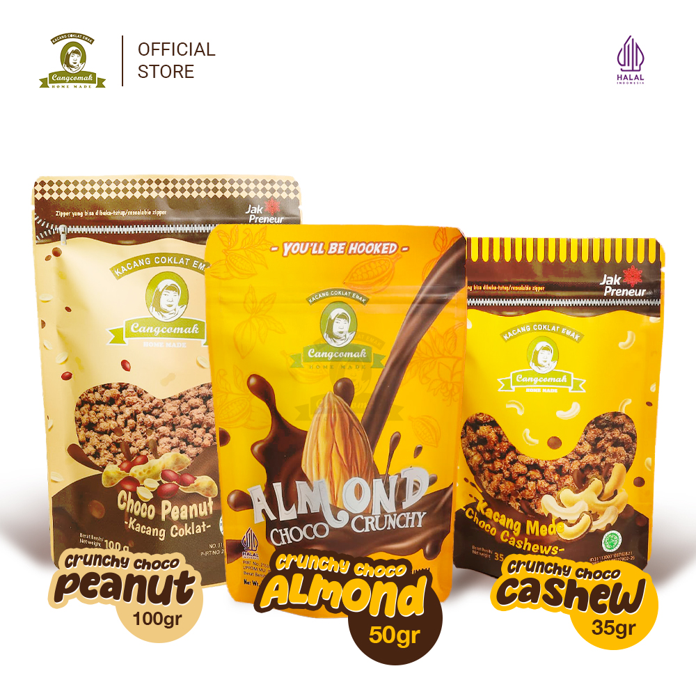 Souvenir Paket Hemat Cangcomak 3 in 1 Kacang Coklat Mete Coklat Almond Coklat Roasted