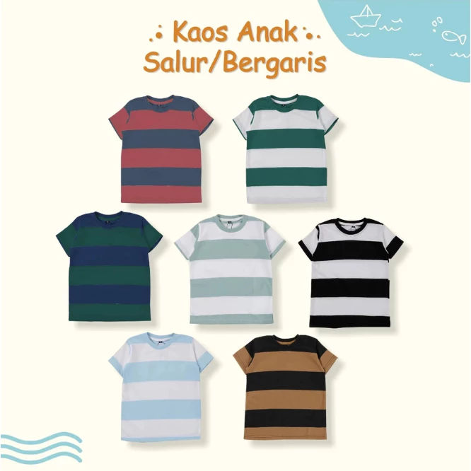 Kaos Anak Salur Laki laki 1 - 8th Kaos Stripe Cowok Perempuan Baju Atasan Anak