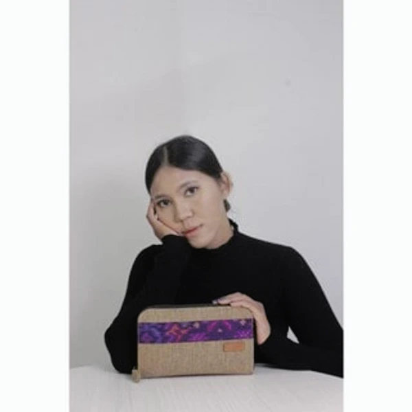 UWAISGEN Dompet Kipas Kenia Goni Endek Etnik Bali Handmade