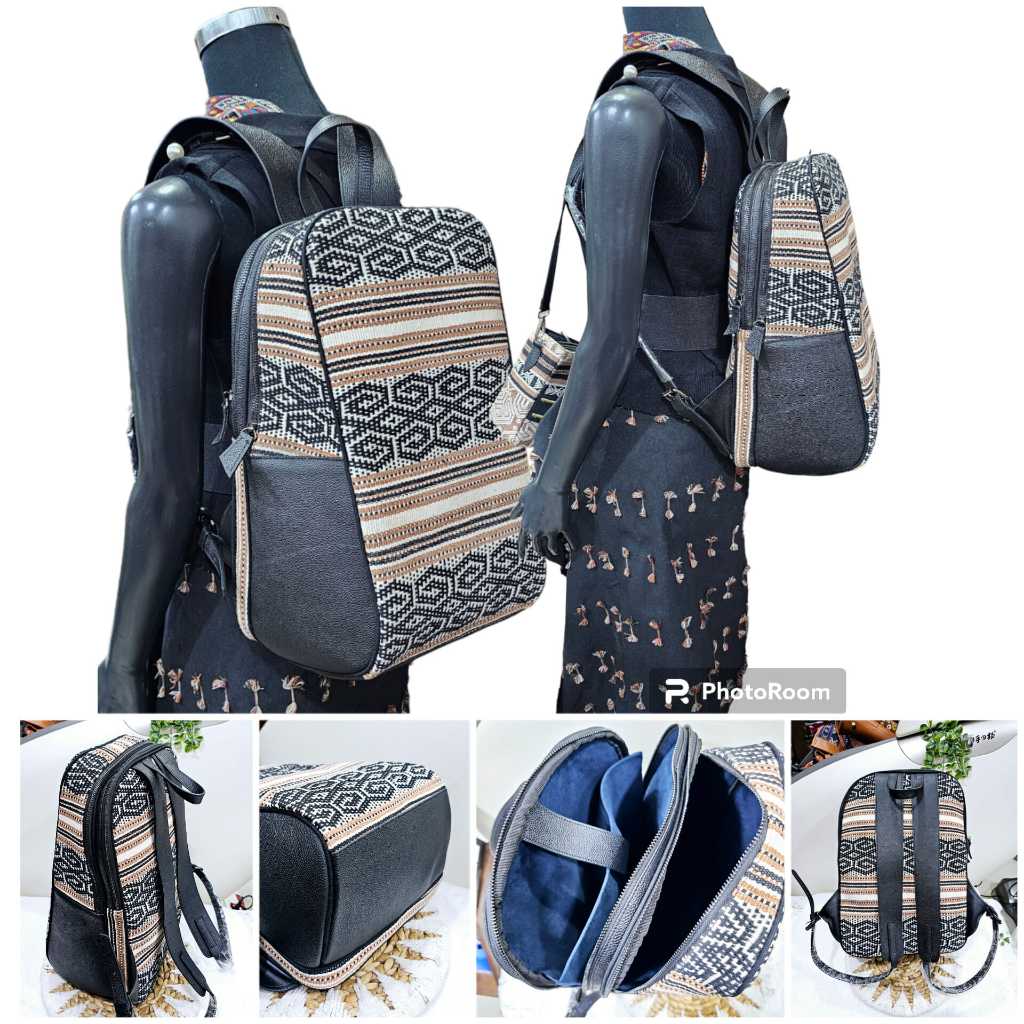 RANSEL DOUBLE ZIP Tenun Tangan NTT mix Kulit Sapi Asli