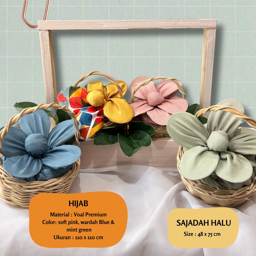 HaluanBali Hampers Lebaran Elegan – Sajadah & Hijab Voal Premium