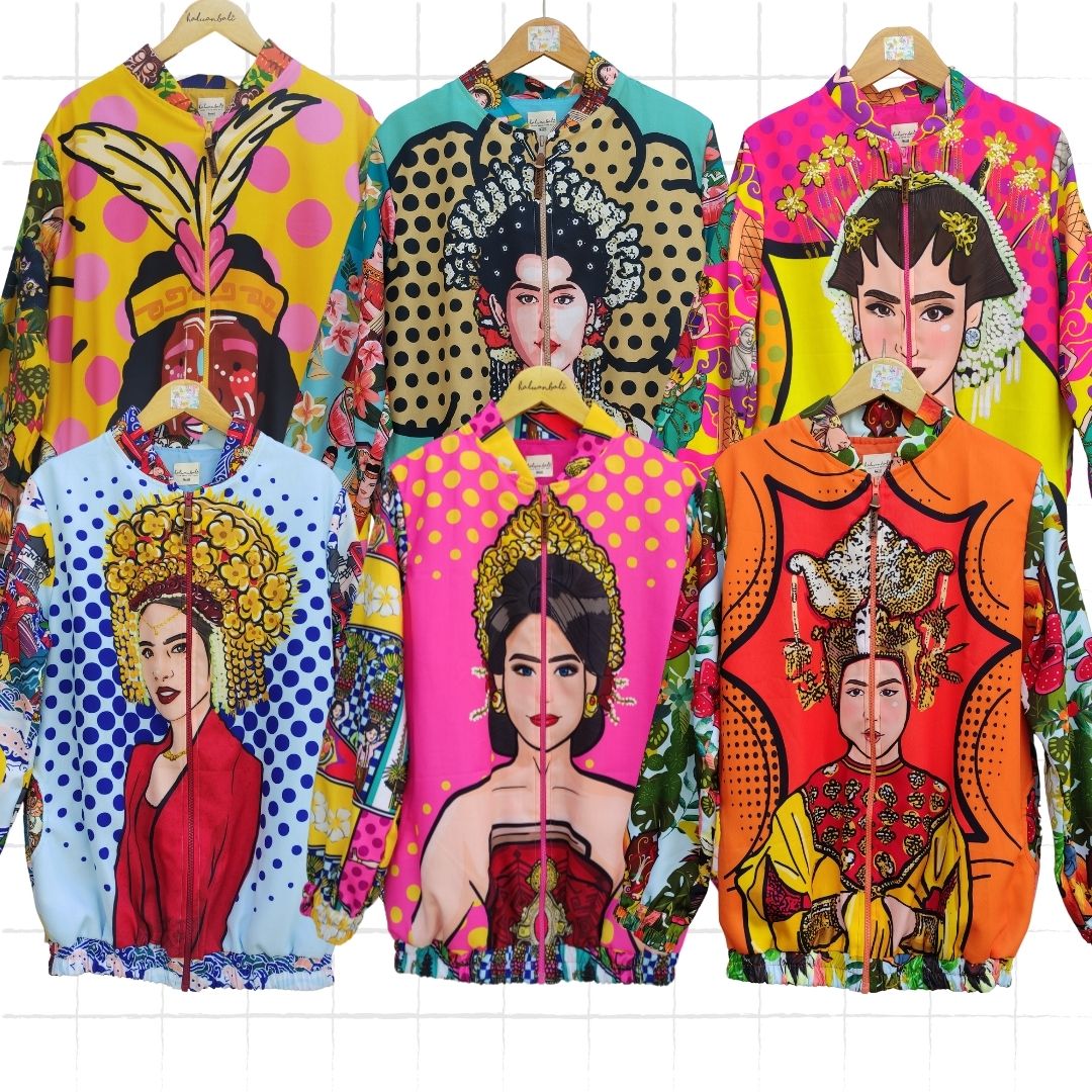 HaluanBali Jaket Pelindung Diri Wanita | Jaket Bomber Full Print | Series Pop Art Indonesia