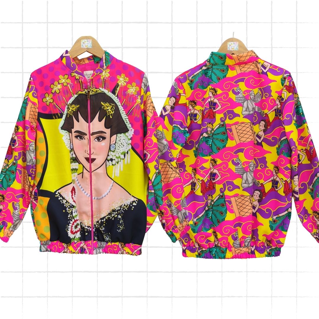 HaluanBali Jaket Pelindung Diri Wanita | Jaket Bomber Full Print | Series Pop Art Indonesia