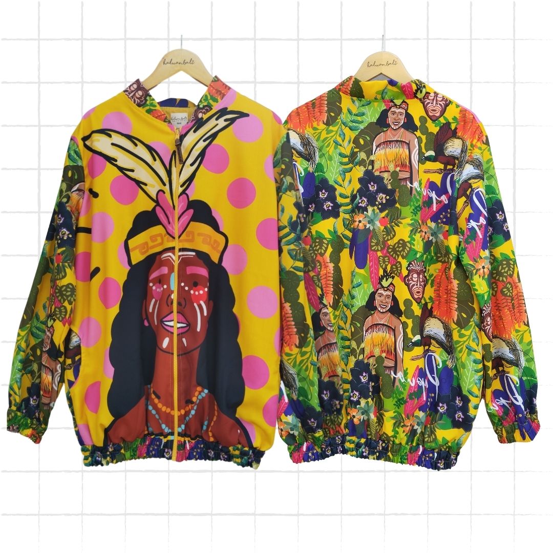 HaluanBali Jaket Pelindung Diri Wanita | Jaket Bomber Full Print | Series Pop Art Indonesia