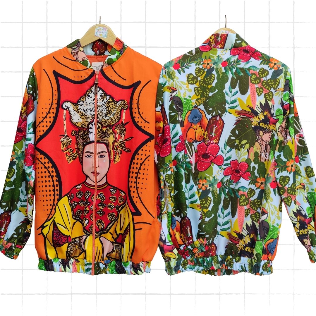 HaluanBali Jaket Pelindung Diri Wanita | Jaket Bomber Full Print | Series Pop Art Indonesia