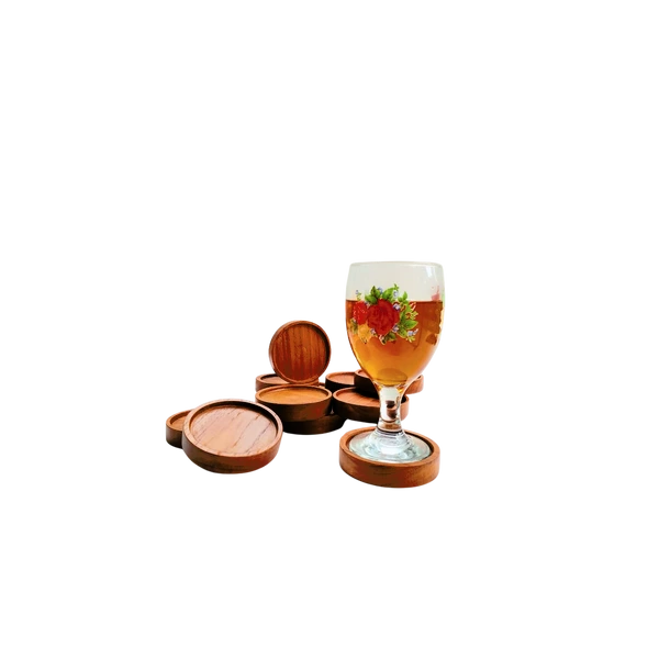 Coaster kayu jati diameter 8 cm