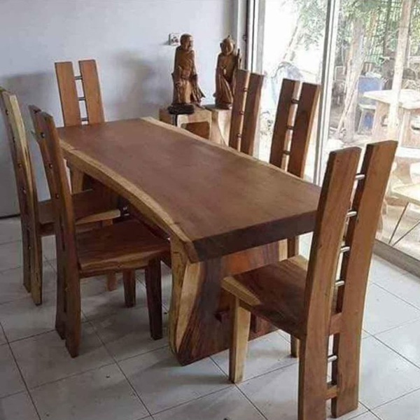 Set Meja Makan Trembesi Kursi H Sandaran Kombinasi Stainless