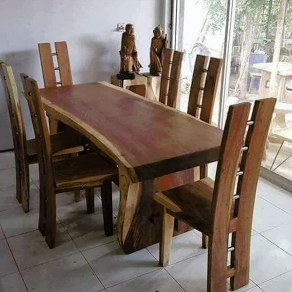 Set Meja Makan Trembesi Kursi H Sandaran Kombinasi Stainless